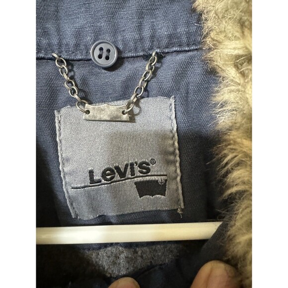 VTG Y2K Levi’s Denim Jacket Collar Button Zip Pocket Blue Dark Women - Size M - Picture 3 of 5